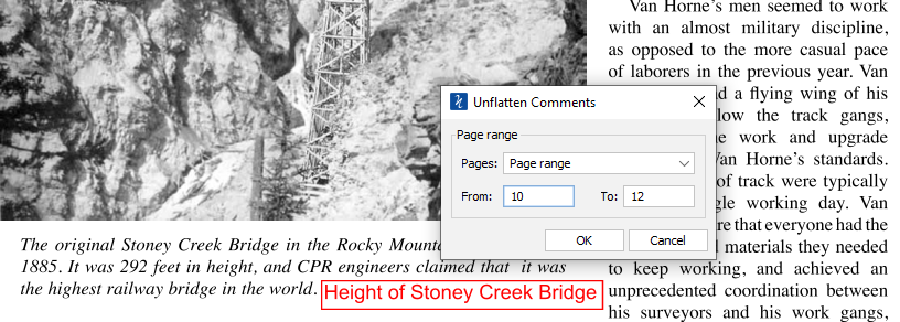 Image of section of page showing Unflatten Comments box