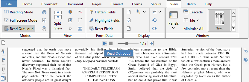 Screenshot of Read Out Loud Menu